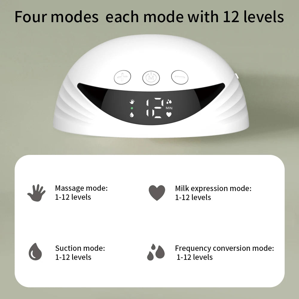 Wearable Breast Pump Hands Free Electric Breast Pumps Comfort Milk Collector Lightweight with LED Display 4 Modes & 12 Levels